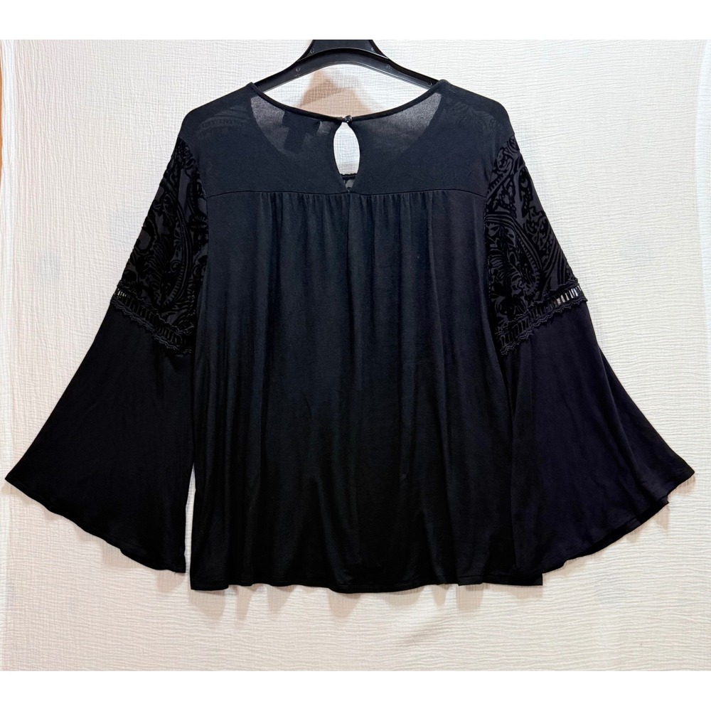 Liz Claiborne Bell Sleeve Top Womens XL Black Velvet Burnout Paisley Whimsigoth - Picture 2 of 12